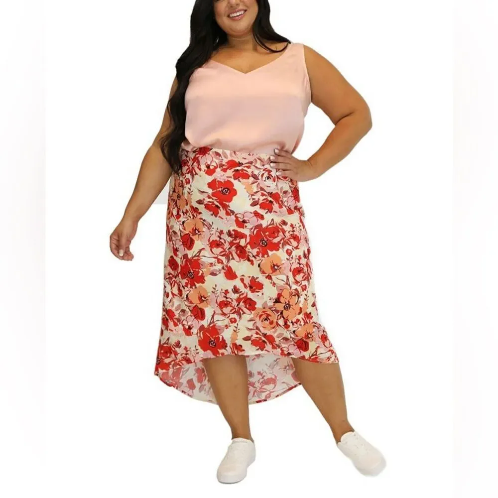 Nordstrom Maree Pour Toi Floral High Low Midi Skirt Size 20